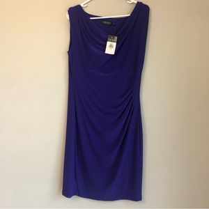 Lauren Ralph Lauren Dress Womens 14 Purple Ruched  Sleeve Faux Wrap summer dres